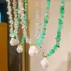 Collar de Cristal Blanco Natural Dongling Jade Perla Barroca Artificial de Vidrio de Alta Calidad