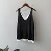 Chal de punto de dos piezas falso con bloques de color 2026 para mujer, Nuevo estilo coreano de verano, Top sin mangas con cuello en V, Camiseta de moda, Tendencia