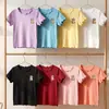 Camiseta fina de manga curta para meninas, T-shirt de renda dopamina canelada de seda gelada, novo estilo de verão 2026 para crianças