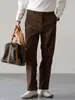 Pantalones Casuales Rectos de Pana Estilo Old Money Retro para Hombre, Temporada Primavera 2026, Forro Polar, Engrosados, Cálidos, de Pierna Ancha Relajada