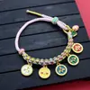 Pulsera de Flor de Durazno de los Cinco Dioses de la Riqueza Estilo Tíbet, Cordón Tejido a Mano Nudo de Flor de Durazno, Pulsera Thangka de Cuerda Multicolor Estilo Étnico