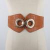Cinturón de metal para mujer con botón de letra O, cintura elástica, decorativo, para vestido, abrigo, cintura ancha elástica