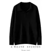 Suéter de cachemira tejido a punto de ochos completo para mujer, cuello polo semiabierto, manga larga, prenda de punto casual y versátil para otoño e invierno