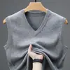Colete de Lã Puro Colorido Outono e Inverno Transfronteiriço Masculino Gola V Roupa de Baixo Malha Malharia Colete para Meia-Idade e Idosos Roupa de Pai