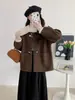 Cardigan de Lã Tricotado Dupla Face com Design em Cores Contrastantes 2025 Outono e Inverno Novo Estilo Coreano Solto Casual Jaqueta Suéter para Mulheres Tendência