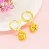 Nuevos pendientes pequeños de bola hueca imitación oro 24k para mujer, pendientes simples de oro vietnamita retro cortos