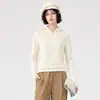Nueva sudadera cálida de lana con capucha y media cremallera para otoño e invierno para mujer, camisa base suelta de color liso casual con forro polar, tacto de alta gama