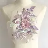 Patch de Renda Bordada com Malha de Diamante e Miçangas Florais Estéreo Colorido para Roupas Vestidos Acessórios Decorativos DIY JX545