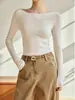 Tricô de Lã Francês de Gola Única para Primavera e Outono para Mulheres, Tricô Justo de Cintura Alta, Top Interno Slim Fit Estilo Ocidental