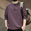 Nueva Camiseta de Algodón de Bambú Bordada de Cuello Redondo de Manga Larga para Hombre 2026, Otoño, Corte Holgado, Talla Grande, Sudadera Interior