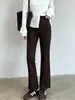 ¡Súper cómodo! ¡Pantalones negros, de corte ajustado y ligeramente acampanados que hacen que tus piernas se vean más largas y delgadas! Pantalones negros minimalistas de pierna recta sin pretina