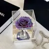 Caja de Regalo Florero de Espejo Acrílico con Base de Rosa, Caja de Exhibición a Prueba de Polvo de Alta Transparencia con Base Elevada