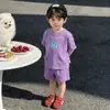 Comercio Exterior Ropa Infantil Color Caramelo Casual Manga Corta Traje Camiseta con Letras y Cara Sonriente Pantalones Cortos Conjunto de Dos Piezas para Bebé Niño Estilo Nuevo
