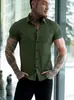 Camisa de Manga Corta con Solapa Madura Transfronteriza Elástica Color Sólido Cardigan Casual Diario Camisa de Negocios sin Planchar