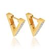Estilo Coreano Pendientes Dulces Coreanos Forma Geométrica Acero Inoxidable Pendientes de Piedra Microadhesiva Pendientes de Surco Brillante Dorados