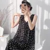 Bata con Almohadillas en el Pecho para Mujer, Nuevo Estilo Verano 2026, Vestido Largo sin Mangas tipo Chaleco, Se Puede Usar Afuera, Ropa de Casa Estampada con Borde Fruncido