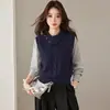 Suéter de Punto Falso Dos Piezas Color Block para Mujer 2026 Otoño Nuevo Llegada Diseño de Cuello Alto Suéter Exterior Estilo Perezoso Top Tendencia