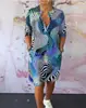 Vestido Casual Estampado de Verano 2026 Nuevo para Mujer de Amazon Europeo y Americano, con Cuello en V, Mangas Tres Cuartos y Bolsillo
