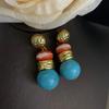 Colar vintage estilo corte vintage da antiguidade média, colar com pedra de ágata turquesa e brincos irregulares estilo ocidental