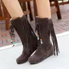 Botas de Moda Coloridas con Borlas de Cuentas Tacón de Cuña Tacón Medio Botas Casuales Botas de Tacón Medio Amazon Talla Grande 40-43 Botas