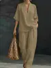 Nuevo Conjunto de Verano/Primavera 2026 Transfronterizo Amazon Estilo Europeo y Americano Cuello en V Manga Corta Moda Casual Pantalones de Pierna Ancha Conjunto para Mujer