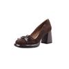 Jinbukang Zapatos de Tacón Grueso de Punta Cuadrada con Lazo Retro de Estilo Francés para Mujer Primavera Nuevo Boca Baja Combinable Tacón Alto Esmerilado Mujer