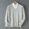 Amazon Otoño/Invierno Suéter de Punto Casual para Hombre con Cuello en V 100% Lana Pura
