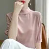 Luz de Luxo Malha Meia-Alta Gola Mid-Sleeve Base Camisa Feminina Outono Nova Chegada Ocidental-Estilo Interior Meia Manga Top Camisola Feminina