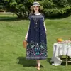 Novo Vestido de Algodão e Seda para Mulheres no Verão, Estilo Mãe Jovem, Estilo Étnico de Luxo, Saia Longa com Barra Larga, Vestido de Praia para Férias