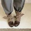 Primer Encuentro Temporada Correas de Patchwork de Lona Botas Vaqueras Ocultas Aumento de Altura Marrón Maillard Botines Mujer 2026 Nuevo Estilo