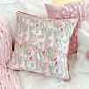 Almofada Decorativa Floral Estilo Francês Retro Luxo Leve Jardim de Monet, Estilo Pastoral, Almofada Rosa e Verde Delicada, Almofada para Sofá de Sala de Estar