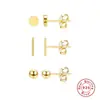 Pendientes mini geométricos lisos de plata de ley S925, cuadrados, triangulares, redondos, juego de pendientes pequeños, pendientes para mujer con temperamento japonés y coreano