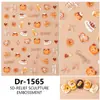 Redanco5D Embotado Ins Popular Desenho Animado Adesivo para Unha Café Pão Urso Adesivo Estéreo para Unha Dr1565