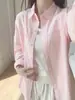 Camisa de Manga Larga Color Amarillo Dopamina 2026 para Mujer, Camisa Holgada para Capas de Verano, Ropa Exterior, Protección Solar, Azul