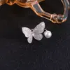 Anel Aberto de Pérola Borboleta Moda Transfronteiriça Feminino Retrô Simples Leve Luxo Ajustável Totalmente Cravejado de Diamantes Temperamento Joia de Mão