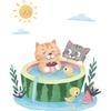 LD64008 dibujos animados lindo gatito personalidad sandía bañera baño artículos de remodelación de pared pegatinas de pared autoadhesivas