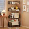 Estante de Chão Multi-Camadas para Armazenamento de Livros Estante Integrada de Parede Carrinho Removível para Armazenamento