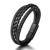 Pulsera de Cuero de PU Tejido de Moda Europea y Americana con Hebilla Magnética de Aleación de Zinc Pulsera Unisex Hecha a Mano Joyería Moderna Genial
