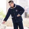Pijama Acolchado Grueso de Tres Capas para Hombre de Invierno Conjunto de Ropa para el Hogar de Coral Fleece Chaqueta de Algodón Gruesa para el Calor