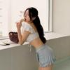 Estilo Japonés-Coreano Nuevo Sexy Espalda Descubierta Cintura Alta Cubre Vientre Cordón Ajustable Push-up Encaje Hongo Falda de Ángulo Plano con Abertura Traje de Baño para Mujer