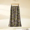 Saia Midi Estampada Floral Feminina 2026 Nova Verão Fina Cintura Alta Linha A Cintura Elástica Fenda Justa ao Corpo