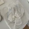 Calcetines Azules de Sal Marina para Mujeres y Niñas, Estilo Delgado Primavera/Verano, Moño de Cinta, Calcetines hasta la Pantorrilla, Estilo Coreano, Etiqueta de Tela, Puño Enrollado, Calcetines Holgados