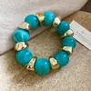 Pulseira Geométrica Marmorizada de Resina Azul Transfronteiriça Europeia e Americana Pulseira de Toque de Nicho de Alta Qualidade Joia de Mão Versátil e da Moda para Mulheres