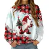 Popular Sudadera Cruzada Europea y Americana Otoño e Invierno Nueva Sudadera Pulóver con Cuello Redondo de Moda Estampado 3D para Mujer Navidad Calle