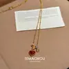Collar Colgante Corazón Rojo Retro de Año Nuevo con Goteo de Aceite Doble Cara Cadena de Suéter Desmontable para el Año del Zodiaco Cadena de Clavícula de Lujo Accesible