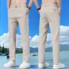 2026 Novas Calças Casuais Masculinas Verão Finas Elásticas de Perna Reta Tendência Versátil Secagem Rápida Respiráveis Calças de Seda de Gelo Masculinas