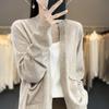 Cárdigan adelgazante para mujer, nuevo suéter de primavera y otoño, suéter de punto suelto, bolsillo combinable, elegante top fino con cuello en V, color liso