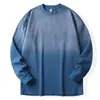 Camiseta de Manga Larga Lavada con Degradado de Peso Pesado 320g para Hombre Talla Grande H270B, Top Holgado Retro Americano Desgastado.