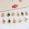 Estilo japonés y coreano romántico incrustado flor eterna lámina de oro gota colgante redondo transparente diy joyería aretes collar accesorios