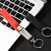 Memoria USB de cuero marrón 128GB portátil DIY grabado gratuito Memoria USB regalos empresariales creativos Llavero de metal Memoria USB